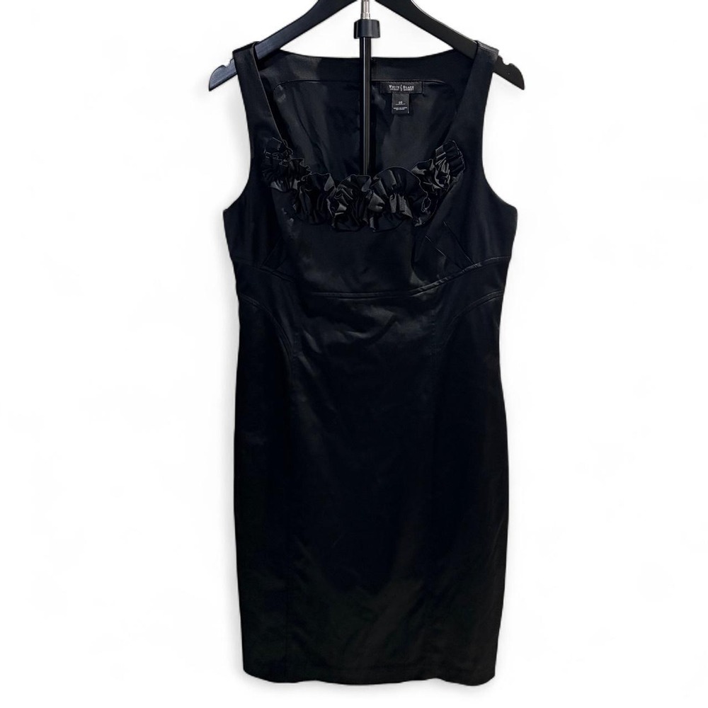 White House Black Market Black Satin Ruffle Cocktail Dress 10 18399-35-2139